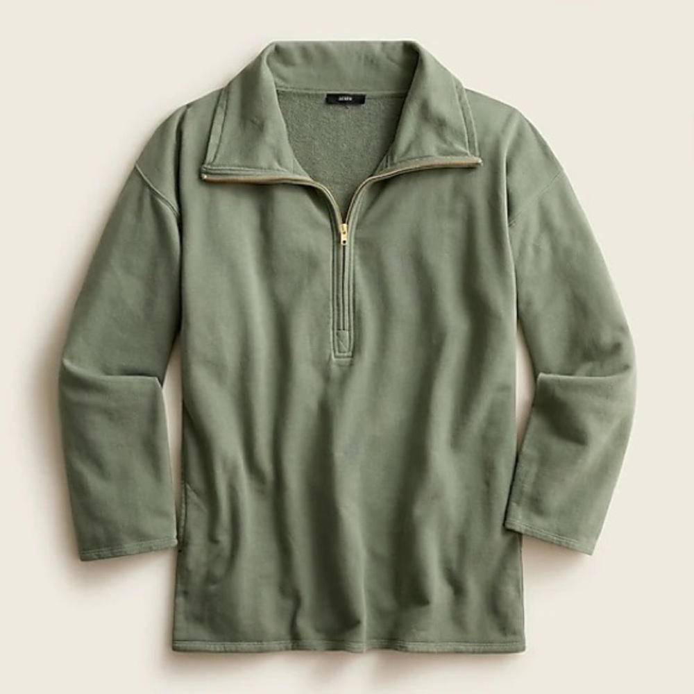 J. Crew University terry long half-zip tunic